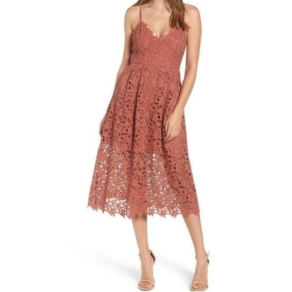 ASTR Lace A-Line Midi Dress (Small - Mauve)